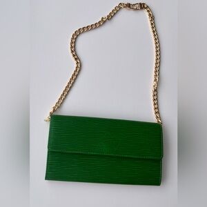 Louis Vuitton Green Epi Long Wallet with chain and COA